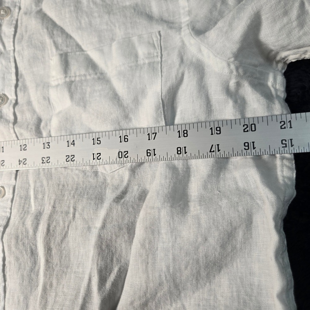 Thom Aaron Mens White 100% European Linen Short Sleeve Button Down Shirt Size M - Picture 4 of 8